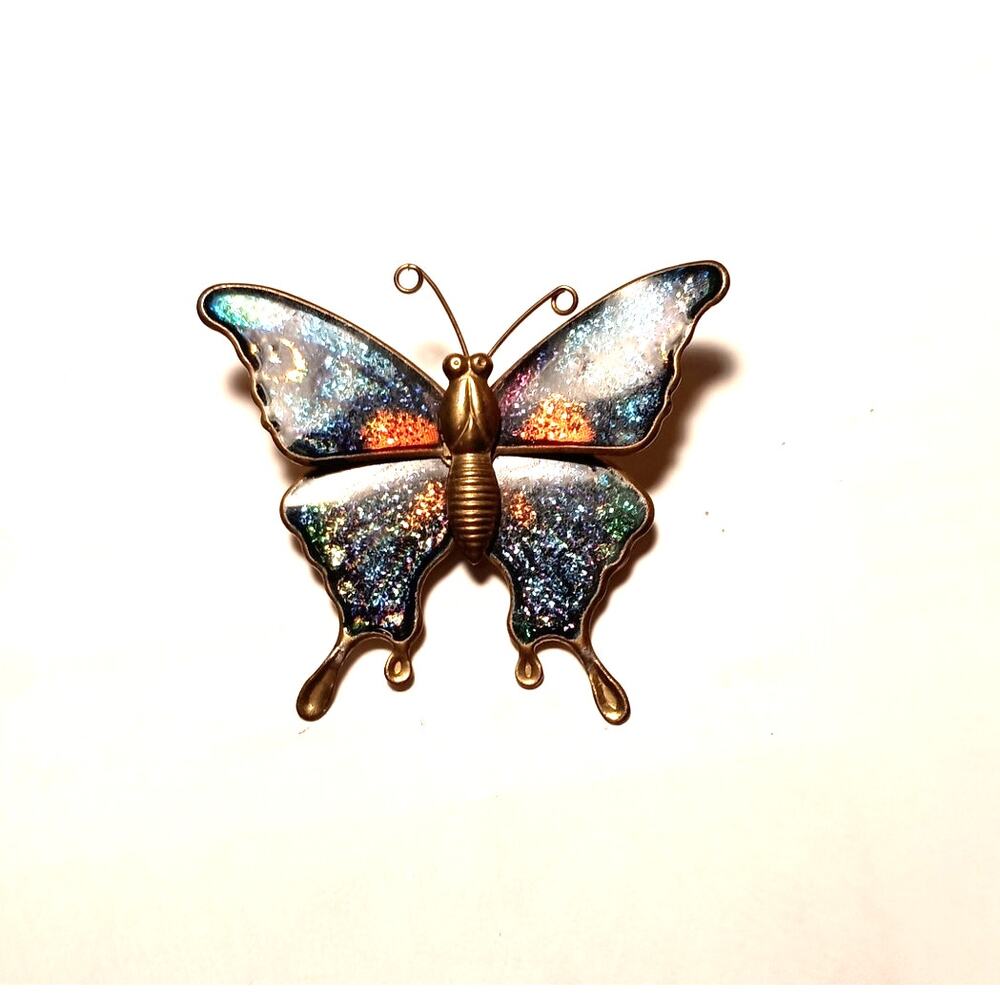 Vintage Gold-Tone Butterfly Brooch Pin Kaleidoscope Design onWings